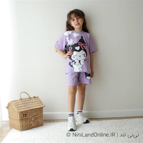 تیشرت شلوارک دخترانه طرح کرومی ترک کد 0003587