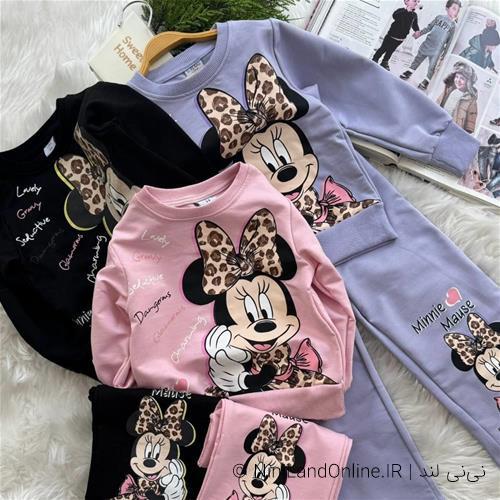 بلوز شلوار دورس دو نخ دخترانه طرح میکیموس ترک کد 33440