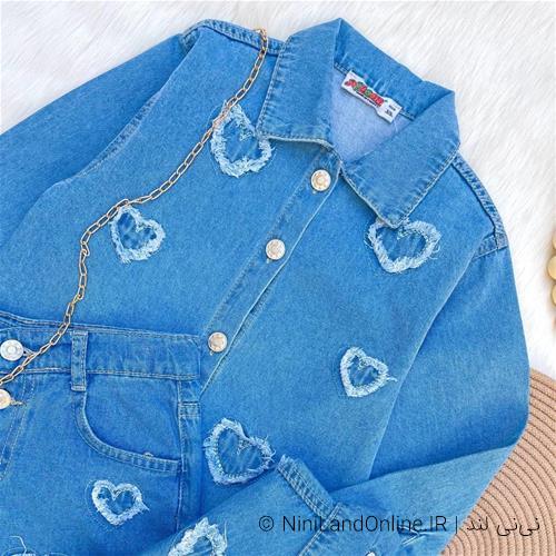 بلوز دامن جین دو تیکه طرح قلب کد 1004