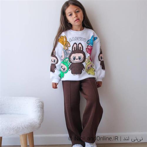 ست دوتیکه کرکدار لبوبو مشکی سفید ترک کد 1188