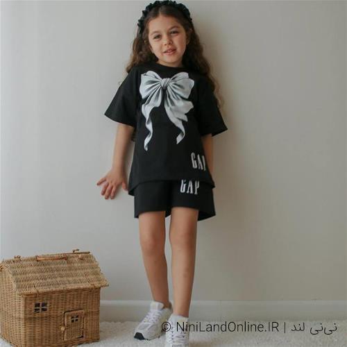 دو تیکه تابستانه دخترانه طرح پاپیونی ترک کد 09874