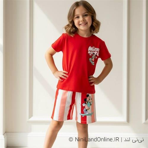 تیشرت شلوارک طرح میکی موس راه راه ترک کد 03496