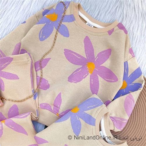 ست بلوز شلوار دورس سه نخ گلدار کد2580