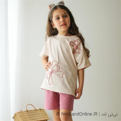 دو تیکه دخترانه طرح پاپیون مرواریدی ترک کد 0022113