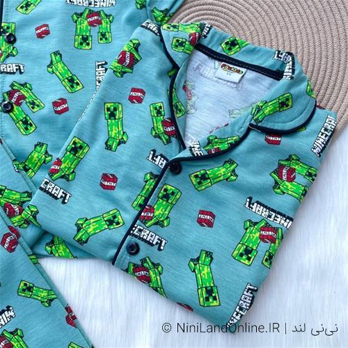 دو تیکه بلوز دکمه دار و شلوار ترک طرح ماینکرافت کد 18077