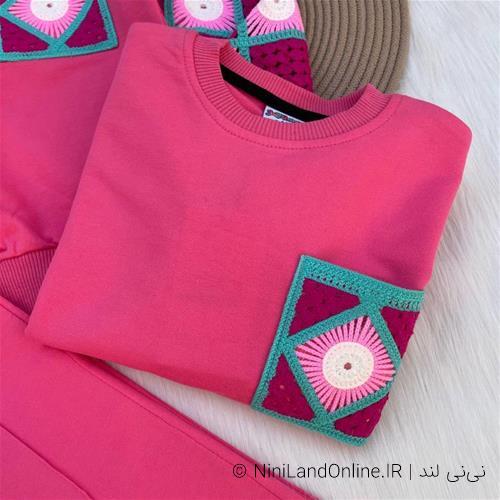 بلوز شلوار دخترانه طرح قلاب بافی کد5684