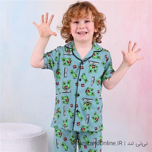 دو تیکه بلوز دکمه دار و شلوار ترک طرح ماینکرافت کد 18077