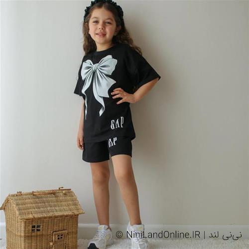 دو تیکه تابستانه دخترانه طرح پاپیونی ترک کد 09874