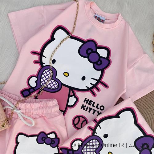 تیشرت شلوارک دخترانه طرح کیتی کد 6049