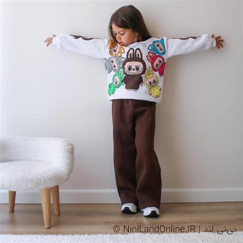 ست دوتیکه کرکدار لبوبو مشکی سفید ترک کد 1188