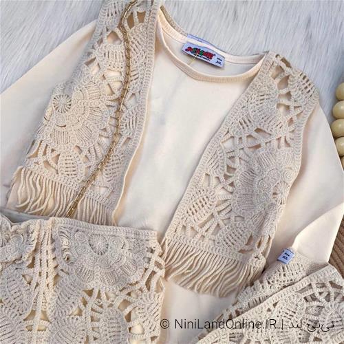 ست سه تیکه بلوز دامن دخترانه قلاب بافی کد 566