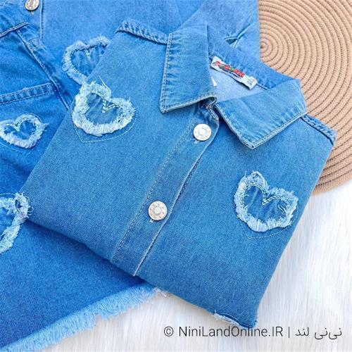 بلوز دامن جین دو تیکه طرح قلب کد 1004