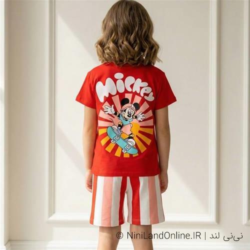 تیشرت شلوارک طرح میکی موس راه راه ترک کد 03496