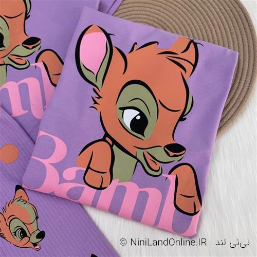 دو تیکه تیشرت و لگ دخترانه طرح بامبی کد 3874