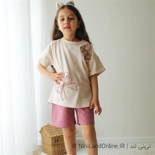 دو تیکه دخترانه طرح پاپیون مرواریدی ترک کد 0022113