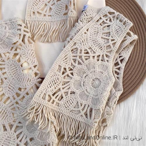 ست سه تیکه بلوز دامن دخترانه قلاب بافی کد 566