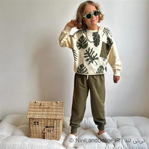 دو تیکه پسرانه طرح برگ دورس سه نخ ترک کد 66440