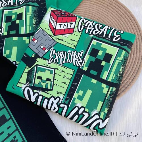 تیشرت شلوارک پسرانه طرح ماینکرافت کد3544