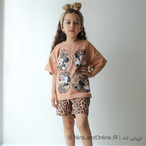 تیثشرت شلوارک پلنگی دخترانه طرح میکیموس ترک کد 005500