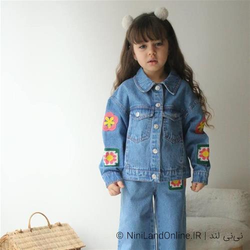 ست دو تیکه جین طرح گل کد 1050