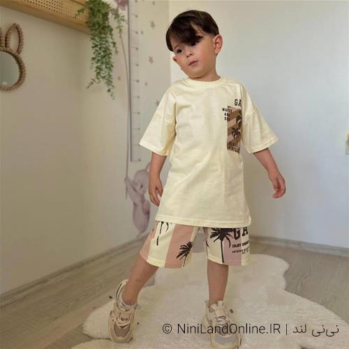 تیشرت شلوارک پسرانه طرح هاوایی کد 3719