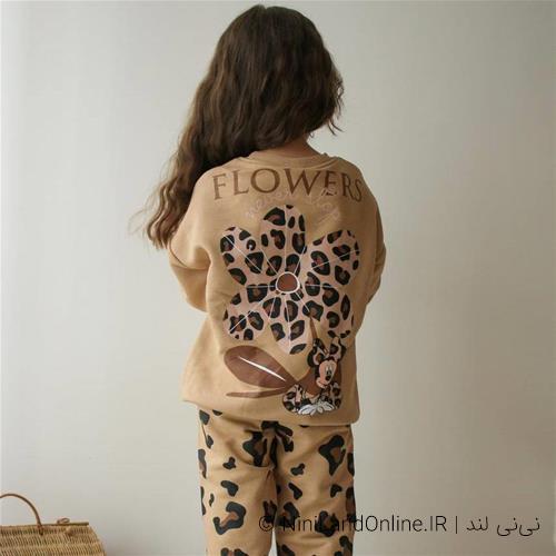 دو تیکه سه نخ بلوز شلوار طرح میکیموس پلنگی کد 18306