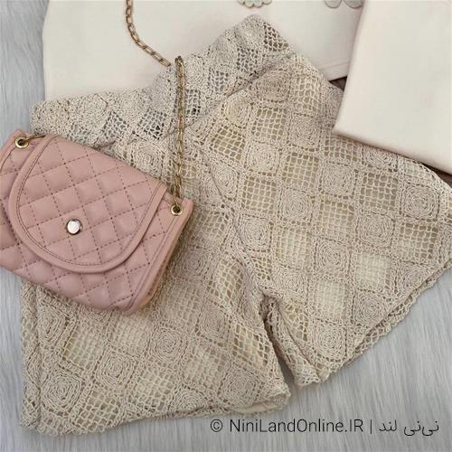 تیشرت شلوارک گیپور طرح گل ترک کد703