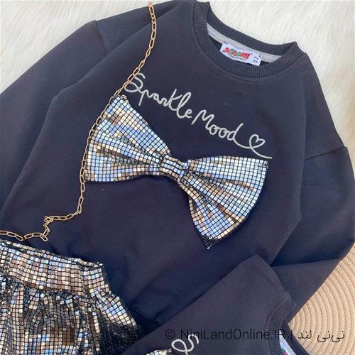 بلوز دامن پاپیونی مشکی پولکی کد 585