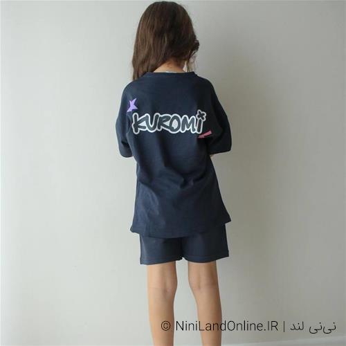 دو تیکه تیشرت شلوارک دخترانه طرح کرومی پشت و رو طرحدار ترک کد 035698