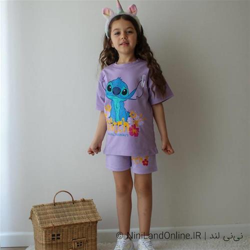 ست دو تیکه تیشرت شلوارک استیج پشت و رو طرحدار ترک کد 03214